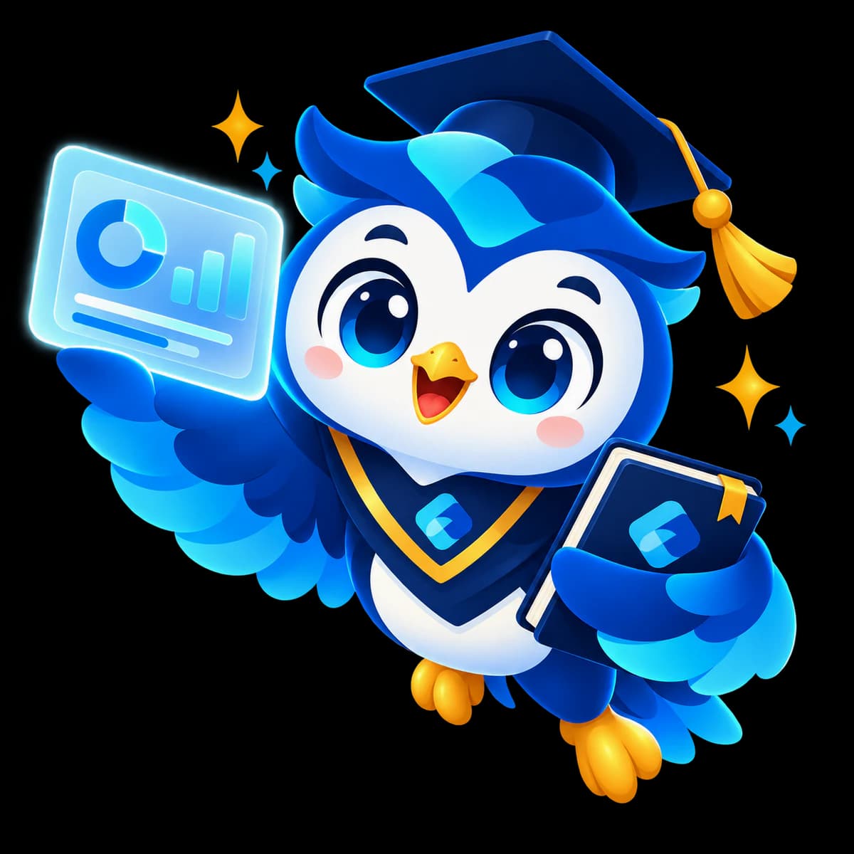 Mascot cú IELTS Excel đang giới thiệu bảng tiến độ học tập
